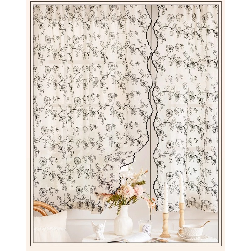French Retro Lace Gauze Curtai - Home Fragrance In French ulasan dan harga